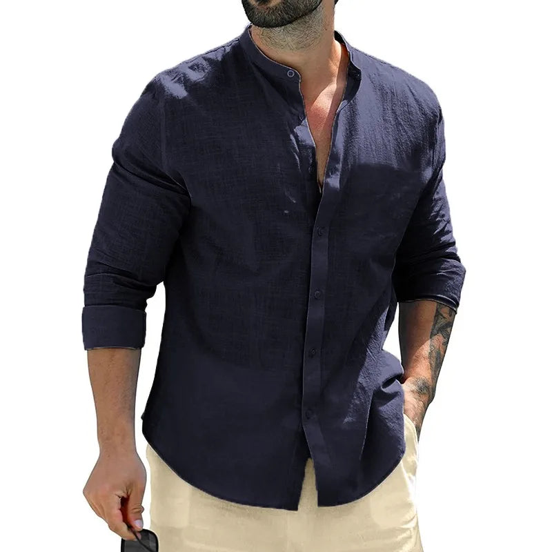 Leonardo - Camisa Lino Cuello Mao