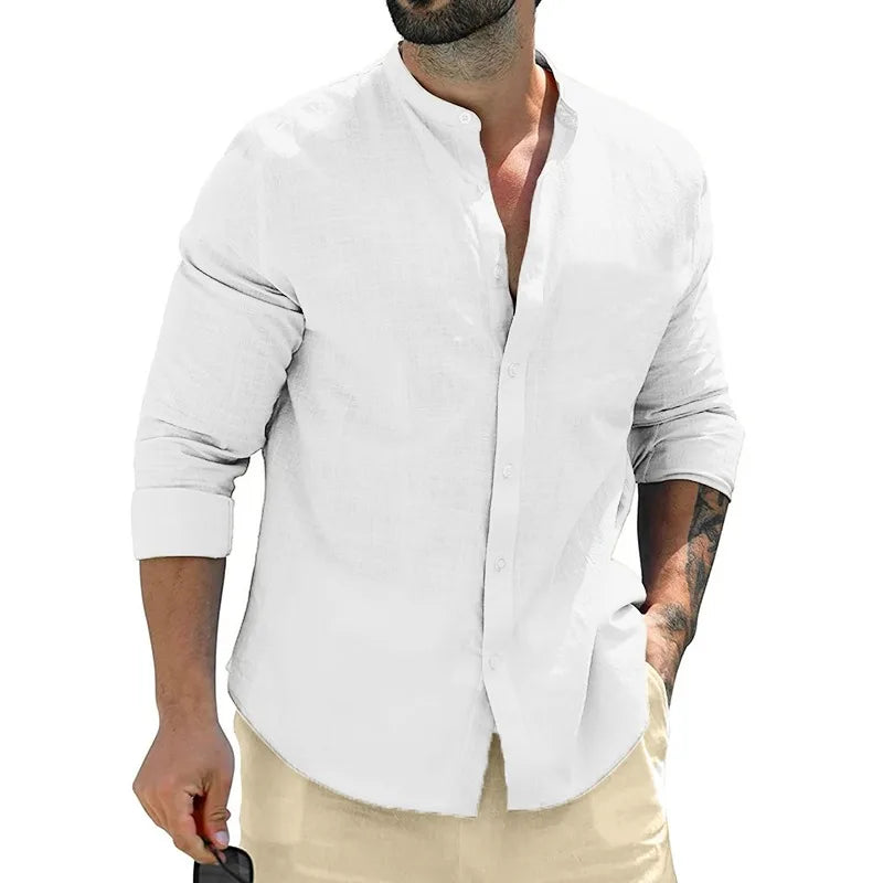 Leonardo - Camisa Lino Cuello Mao