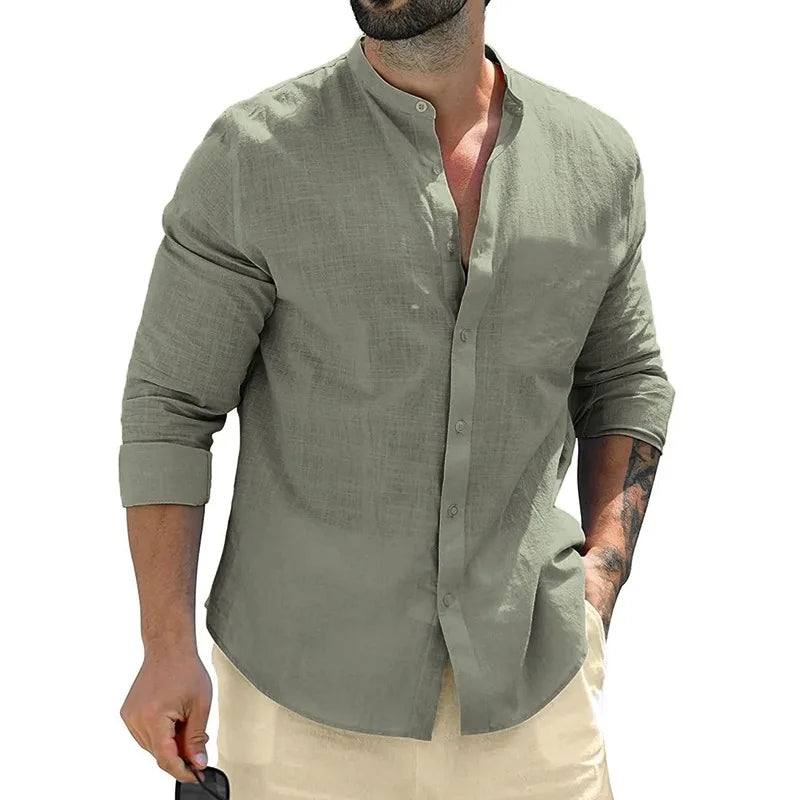Leonardo - Camisa Lino Cuello Mao