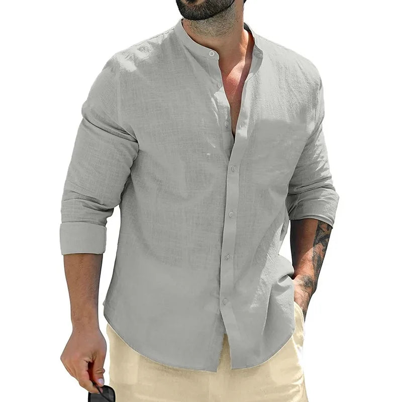 Leonardo - Camisa Lino Cuello Mao