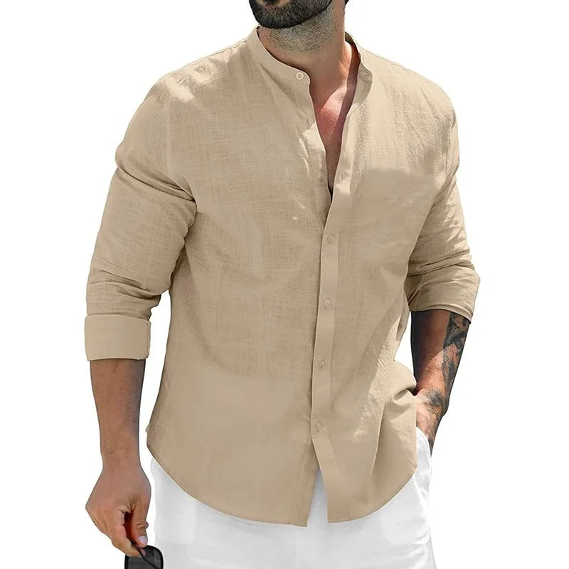 Leonardo - Camisa Lino Cuello Mao
