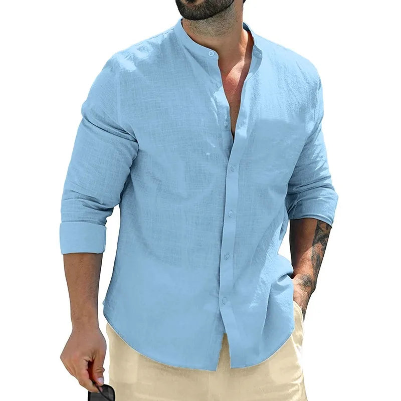 Leonardo - Camisa Lino Cuello Mao